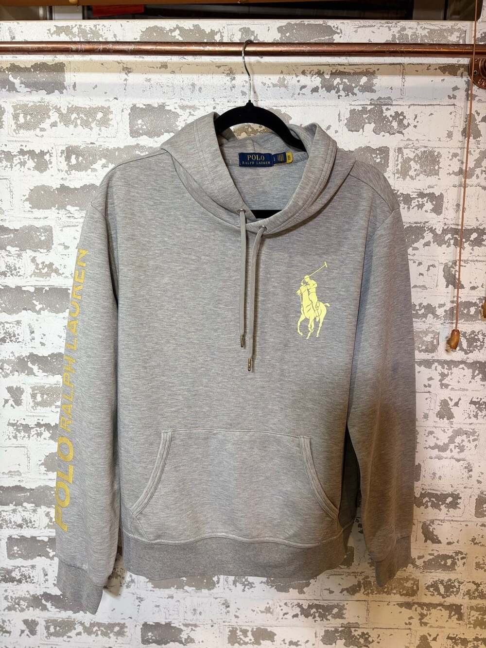 Polo Ralph Lauren Gray Big Pony Hoodie Metallic Gold Logo Mint LG